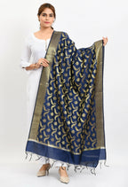 Mominos Fashion Moeza Women's Banarsi Silk Floral Woven Design Navy Blue Dupatta | Grocsy