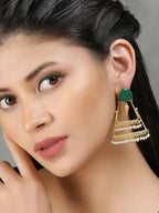 Joban Fashion Women Green Stone Matte Gold Earrings | Grocsy