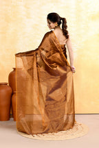 Piyari Fashion Women's Copper Dual Tone Organic Tissue Saree With Blouse Piece | Grocsy