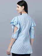 Myshka Stylish Blue Cotton Half Sleeve Women's Top | Grocsy