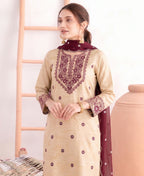 KC Khadi Cotton White Suit With Pink Dupatta 3 Piece Pair For Women | Grocsy