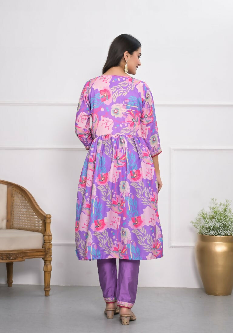 Lavender Muslin silk Embroidery with Thread and sequence Stitched Suit With Dupatta - Tanisha | Grocsy