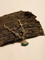 Gold-Polished White Green Kundan-Studded Pearl Beaded Matha Patti - Ruby Raang | Grocsy
