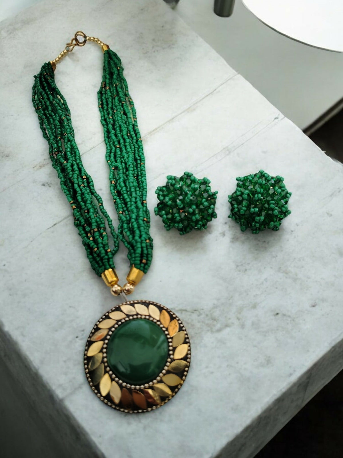 Inhanns All-Day Statement Beaded Necklace Set - Green | Grocsy