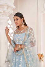 Aastha Fashion Light Sky Butterfly Net White Cotton Thread Work, Zari Work And Sandwich Sequence Work Embroidery Wedding Wear Lehenga Choli | Grocsy