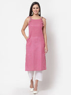 Myshka Women's Pink Printed Sleeveless Cotton Round Neck Dress | Grocsy