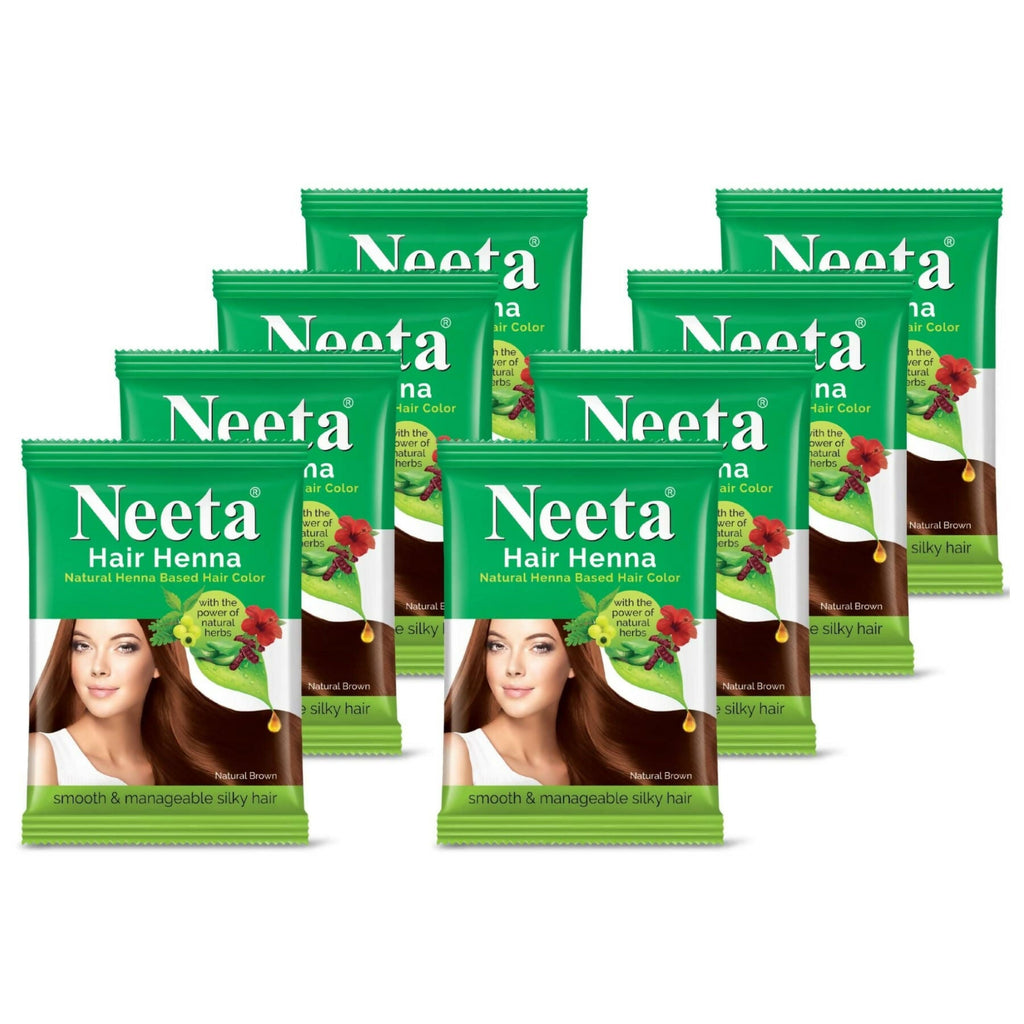 Neeta Henna Powder for Hair, Henna-Based Hair Color Natural Brown (Pack of 8) | Grocsy