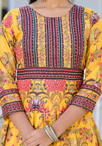 Partywear Designer Yellow Dola Silk Anarkali suit with Dupatta - Suzen | Grocsy