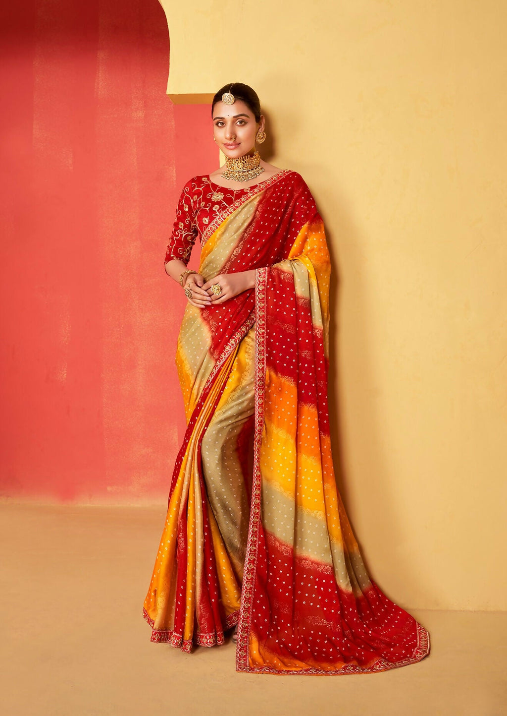 Joban Fashion Dola Silk With Zari Border Shaded Multi Color Work Saree | Grocsy