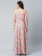 Ahalyaa Women Crepe Printed Classic White Romantic Florals Dress | Grocsy