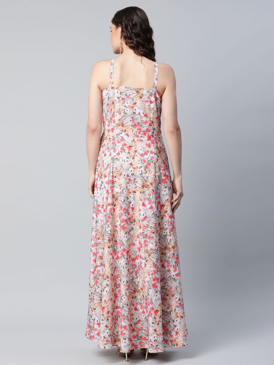 Ahalyaa Women Crepe Printed Classic White Romantic Florals Dress | Grocsy