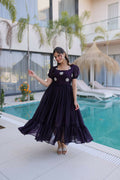 Teeya Creation Womens New Stylish Fendi Silk With Beads Embroidered Work Gown Set | Grocsy