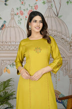 Festive Wear Ethnic Pure gaji silk with pocket inside kurti Yellow Stitched Suit - Pihu | Grocsy