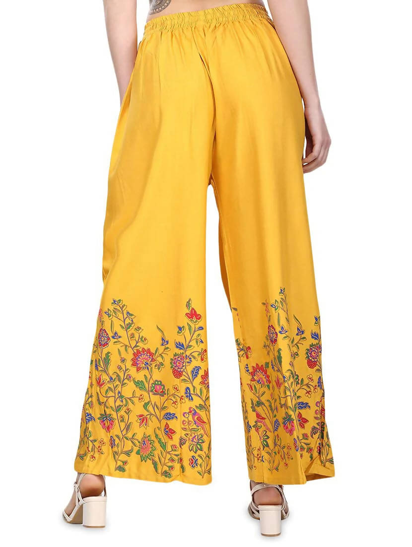 Mominos Fashion Mustard Floral Design Palazzo | Grocsy