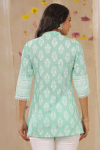 Juniper Women Mint Cambric Printed A-Line Tunic | Grocsy
