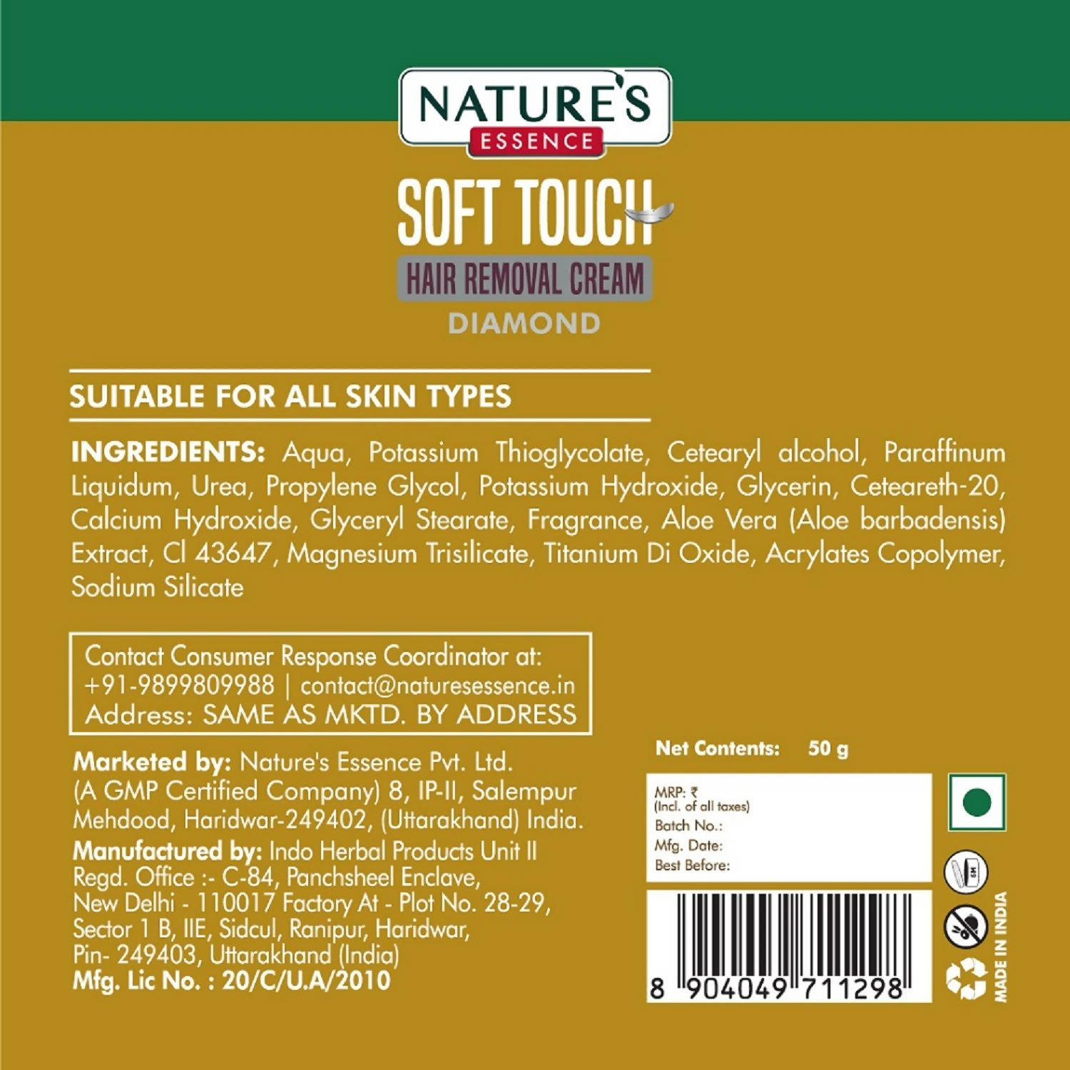 Nature's Essence Hair Removal Cream Gold - For All Skin Types | Grocsy