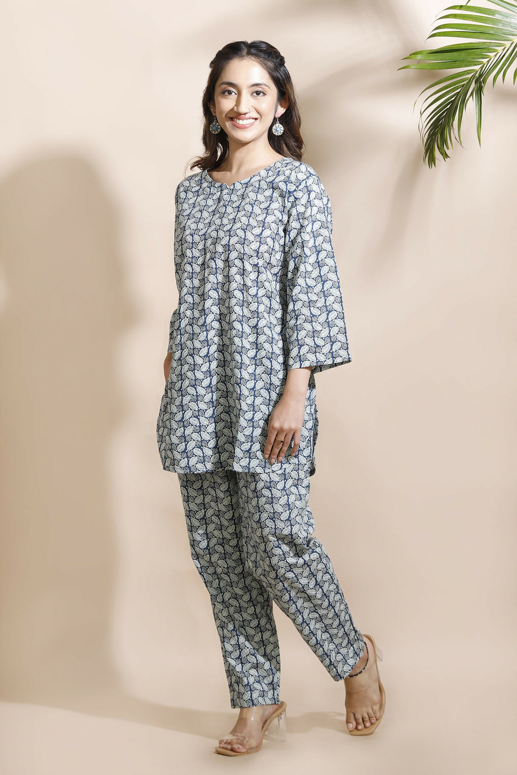 Breathables Abstract Cotton Co-Ord Set – Blue | Grocsy