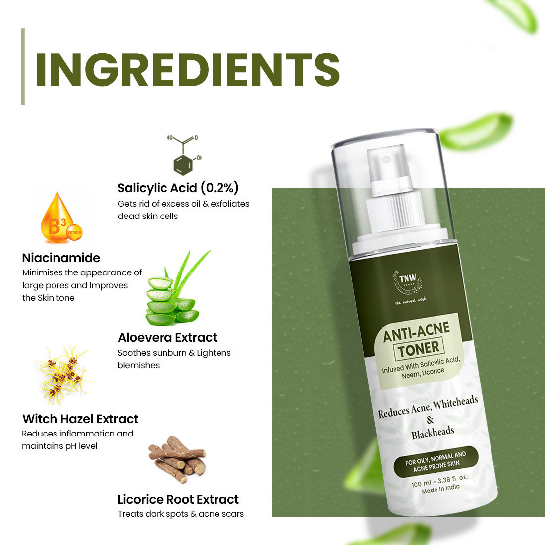 The Natural Wash Anti-Acne Toner With Salicylic Acid | Grocsy