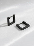 NVR Men's Black Rhodium Plated Geomatric Shaped Hoop Earrings | Grocsy