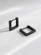 NVR Men's Black Rhodium Plated Geomatric Shaped Hoop Earrings | Grocsy