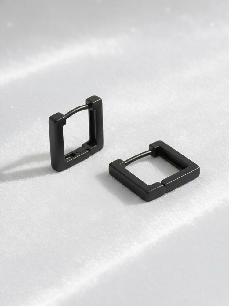 NVR Men's Black Rhodium Plated Geomatric Shaped Hoop Earrings | Grocsy