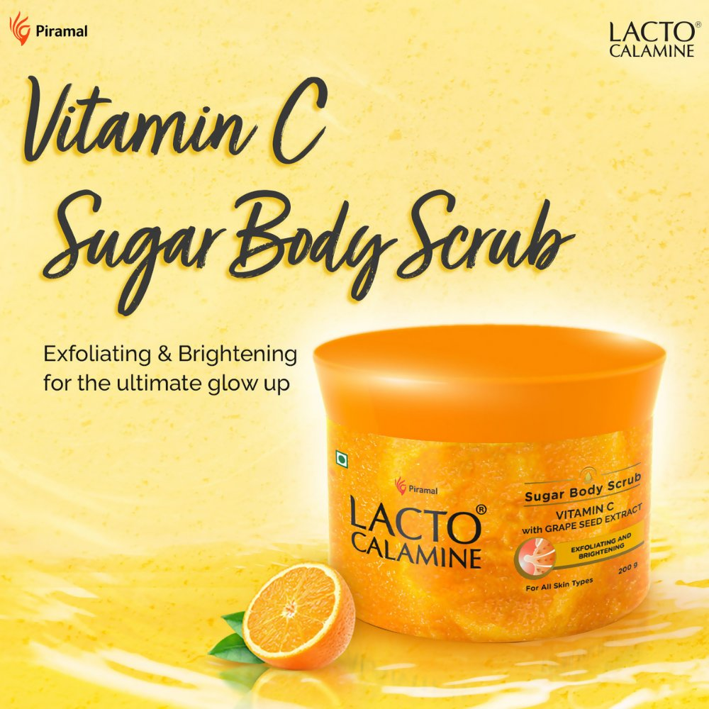 Lacto Calamine Vitamin C Sugar Body Scrub, Mild Exfoliation+Glowing Skin Scrub | Grocsy