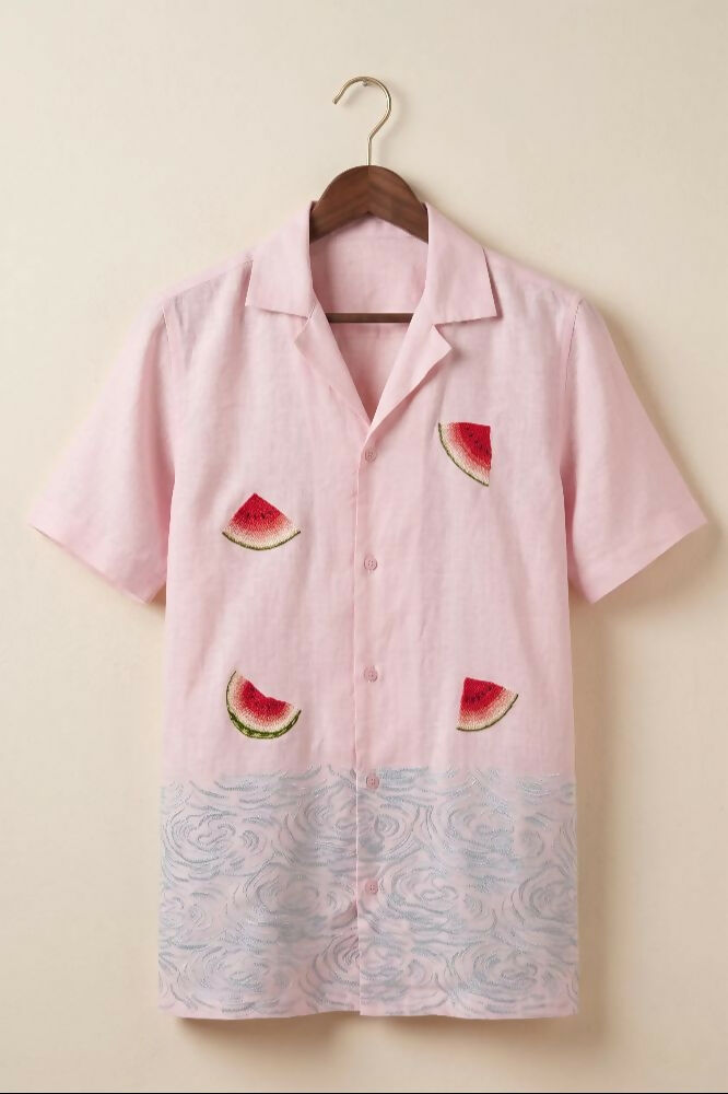 Melon — White Embroidered Linen Shirt by Hilo Design | Grocsy