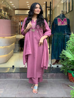 The52 Peach Women's Gorgeous Embroidered Cotton Fabric Straight Kurta Pant with Dupatta Set | Grocsy