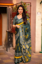 Green Silk Blend Ethnic Motifs Saree with Unstitched Blouse - A2M | Grocsy