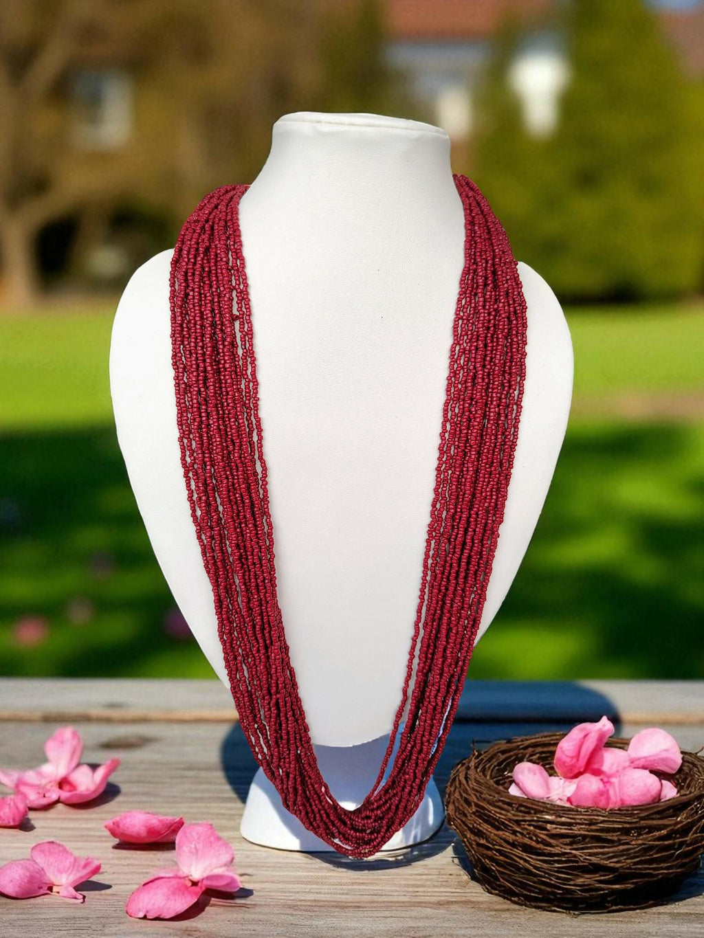 Inhanns Rangsaaz 20-Layer Luxe Long Beaded Only Necklace - Maroon Only Necklace | Grocsy