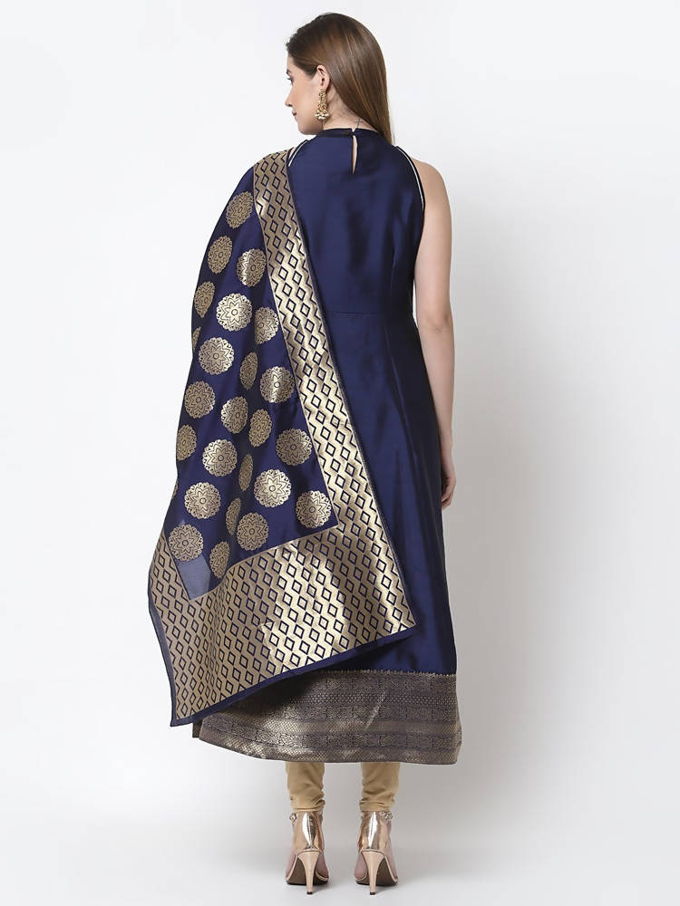 Myshka Blue Color Silk blend Solid Sleeveless Anarkali Gown With Dupatta | Grocsy