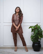 Joban Fashion Brown Kurta Set Rayon Embroidery Sequence Work | Grocsy