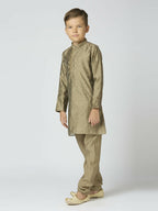 Joban Fashion Kids Island Full Sleeves Chanderi Kurta, Pyjama Set with Traditional Butta Work - Grey | Grocsy