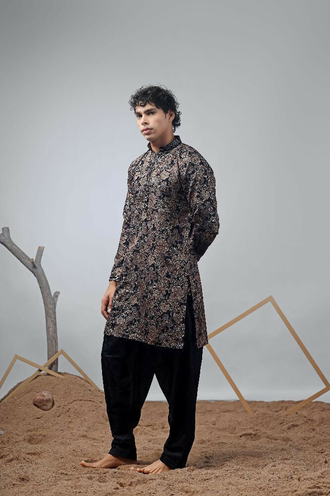 Black Modal Designer Printed Kurta Set - Mahotsav | Grocsy