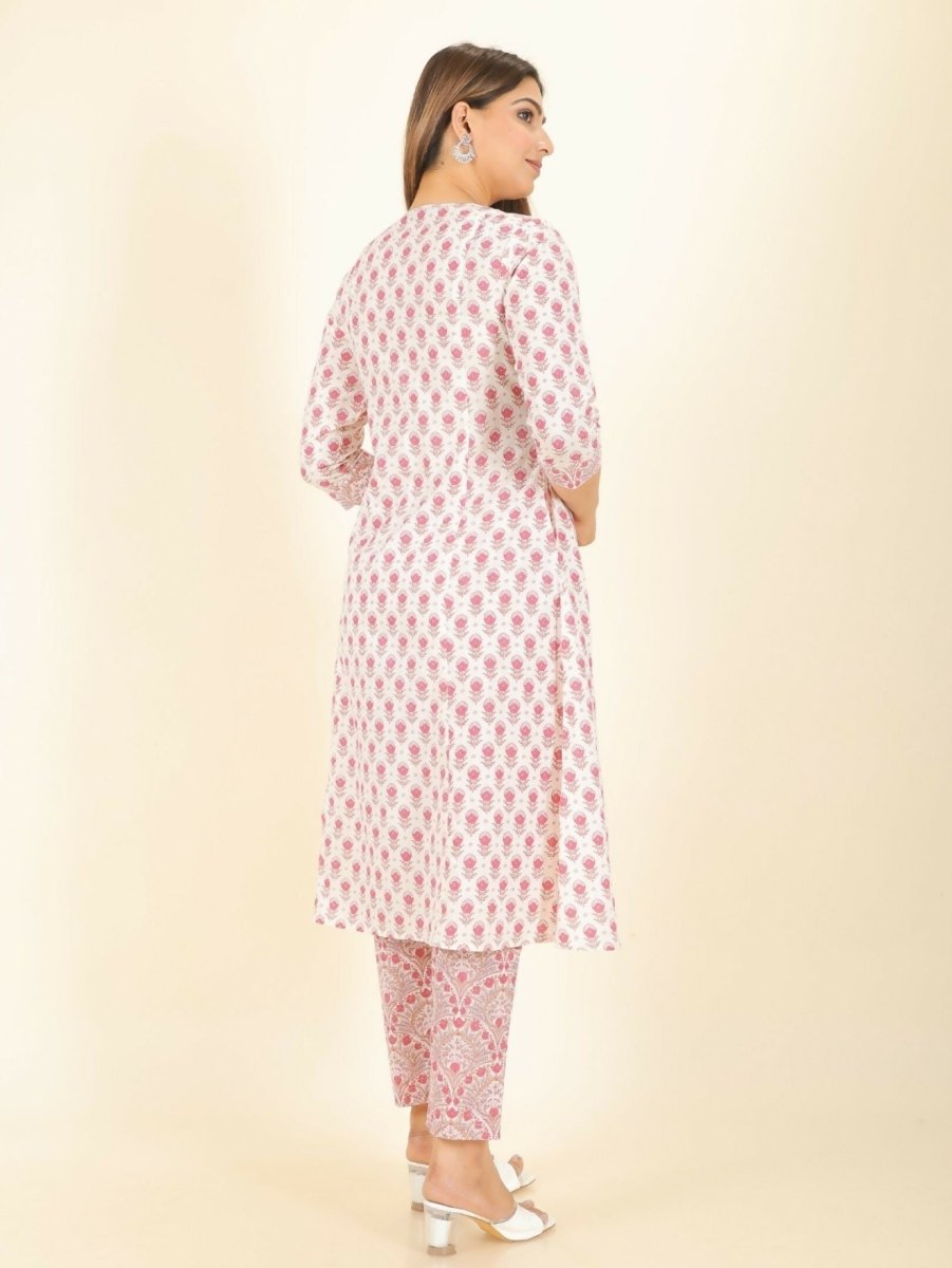 Aramya White Soft Cotton Floral Print Panelled Kurta Set for Women | Grocsy