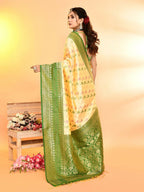 Joban Fashion Light Yellow & Parrot Green Plain With Weaving Border Banarasi Silk Sarees | Grocsy