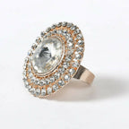 Mominos Fashion Joharkamal Gold-Polished Stone Studded Adjustable Finger Ring - Design 06 | Grocsy