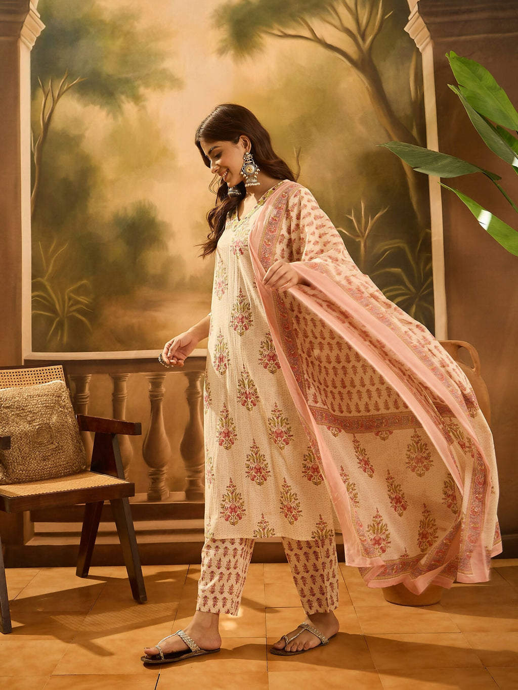 Joban Fashion Printed Cream Pure Cotton Kurta Set | Grocsy