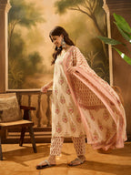 Joban Fashion Printed Cream Pure Cotton Kurta Set | Grocsy
