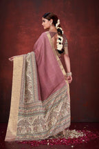 Pink Poly Habotai Silk Foil Print Saree with Unstitched Blouse - Kathari | Grocsy