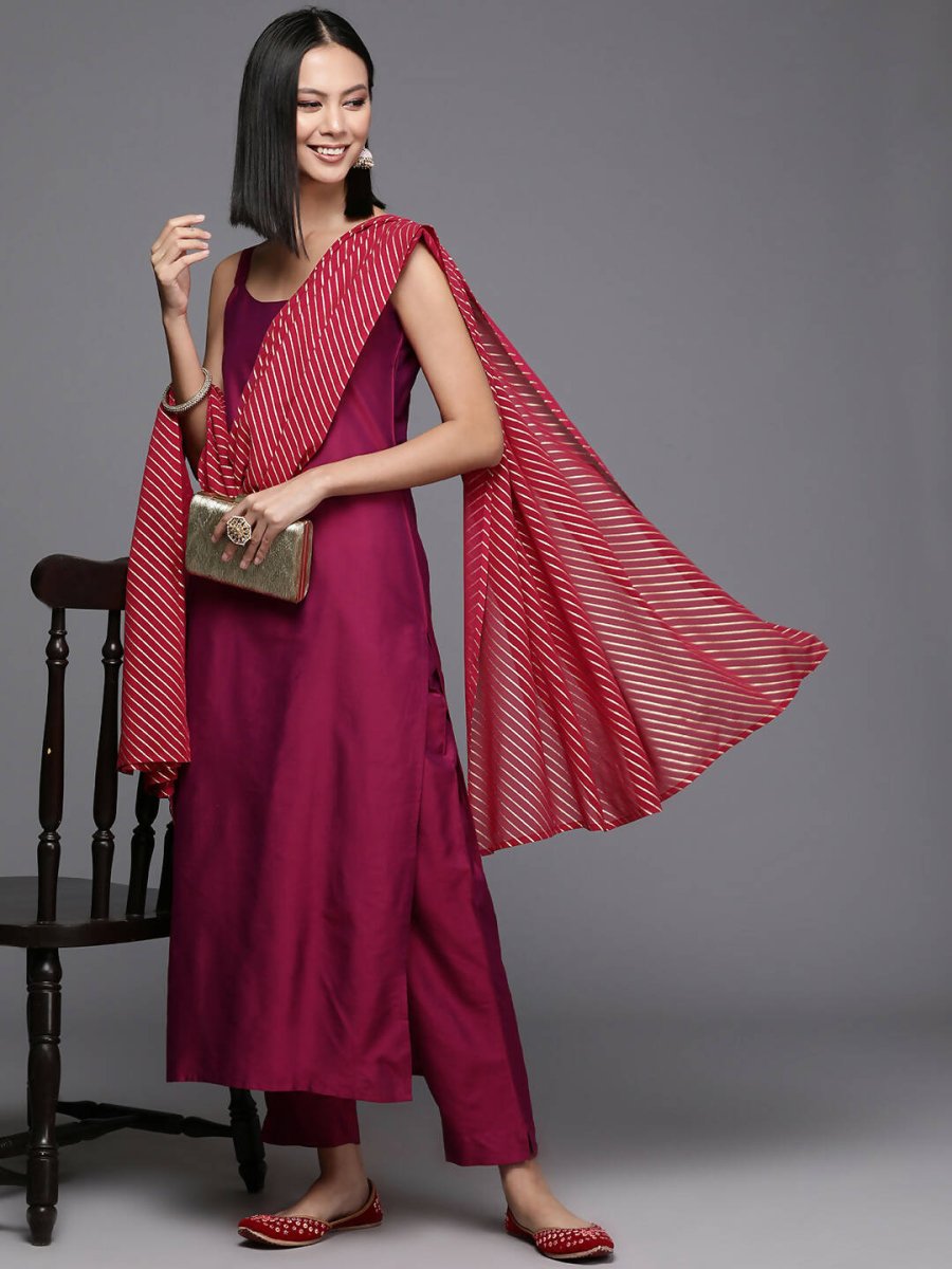 Ahalyaa Women's Traditional wear Kurta Set - Burgundy | Grocsy