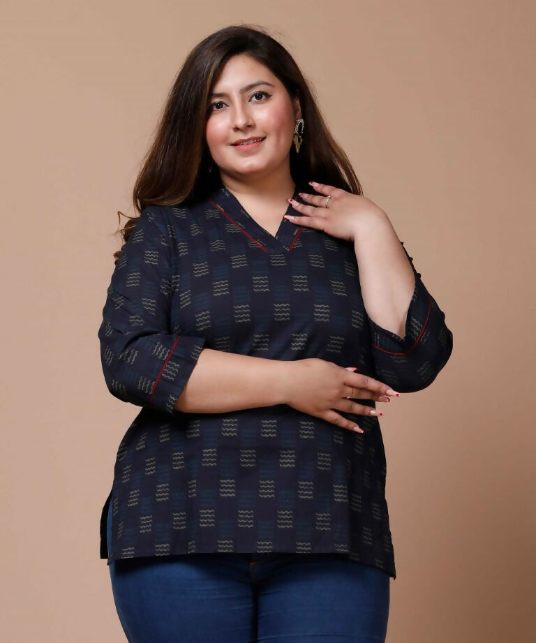 Miravan Women's Plus Size Blue Printed Indigo Kurti | Grocsy