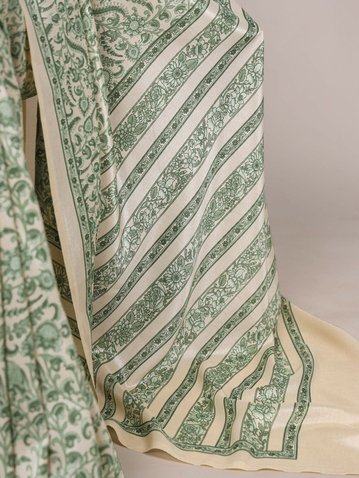 Vastranavya Green Tussar Silk Printed Saree with Unstitched Blouse | Grocsy