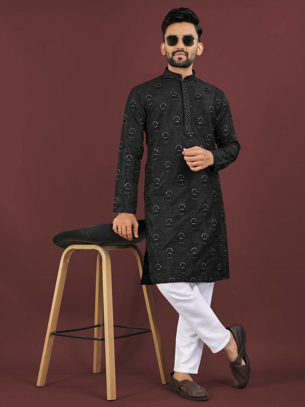 Anaita Black Embroidered Silk Straight Kurta | Grocsy