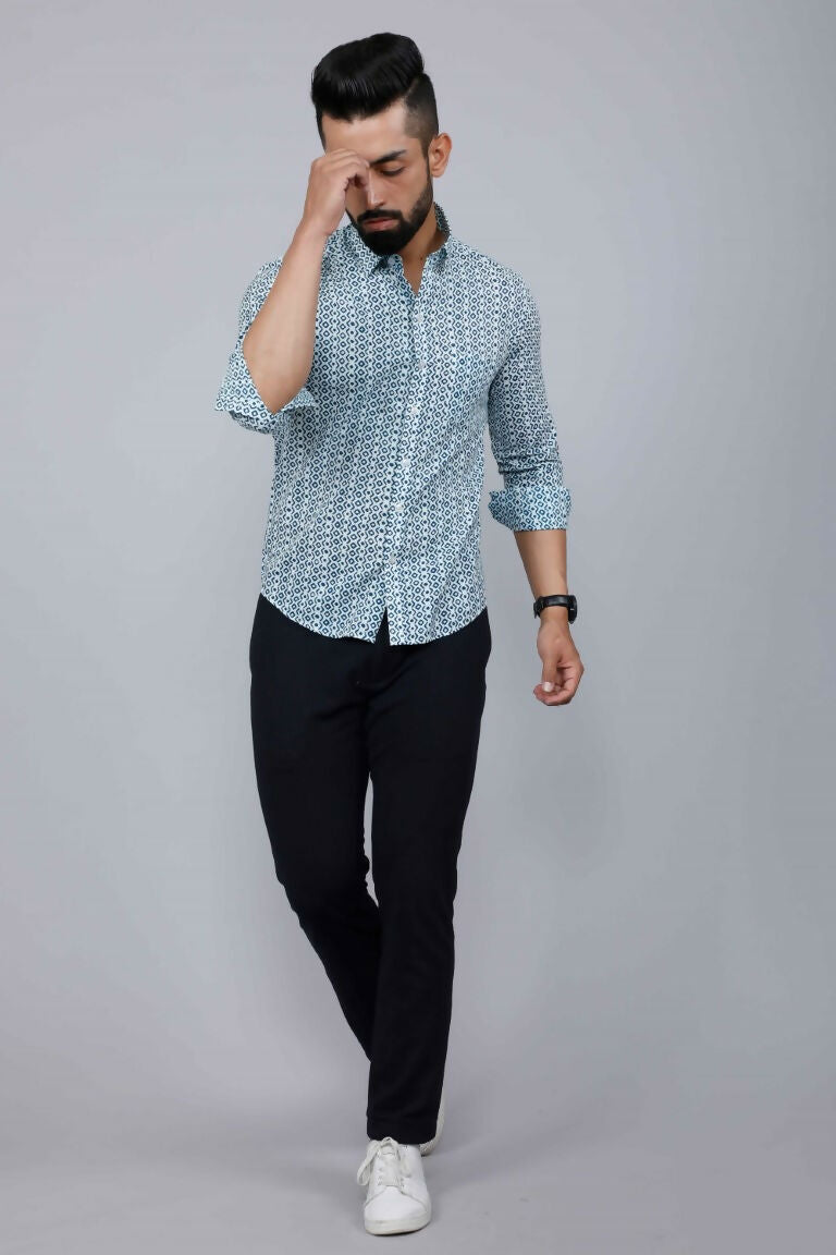 Miravan Men's White & Blue Premium Cotton Floral Print Casual Shirt | Grocsy