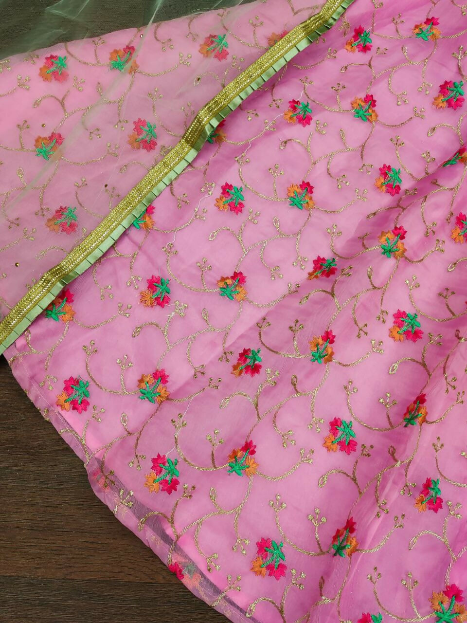 Jyoti Fashion Beautiful Pink Organza Silk Embroidered Kids Lehenga Choli Set | Grocsy