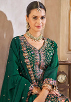 Anaita Green Vichitra Silk Readymade Suit with Embroidery & Lace Work | Grocsy