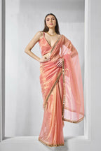 Orange Gold Tissue Net Solid & Gold Cotted Saree - Samaa | Grocsy