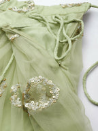 House of Panchhi Lime Green Net Embroideried Round Sequins Lehenga | Grocsy