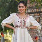 Juniper Women's Offwhite Cotton Solid With Embroidered Straight Tunic | Grocsy